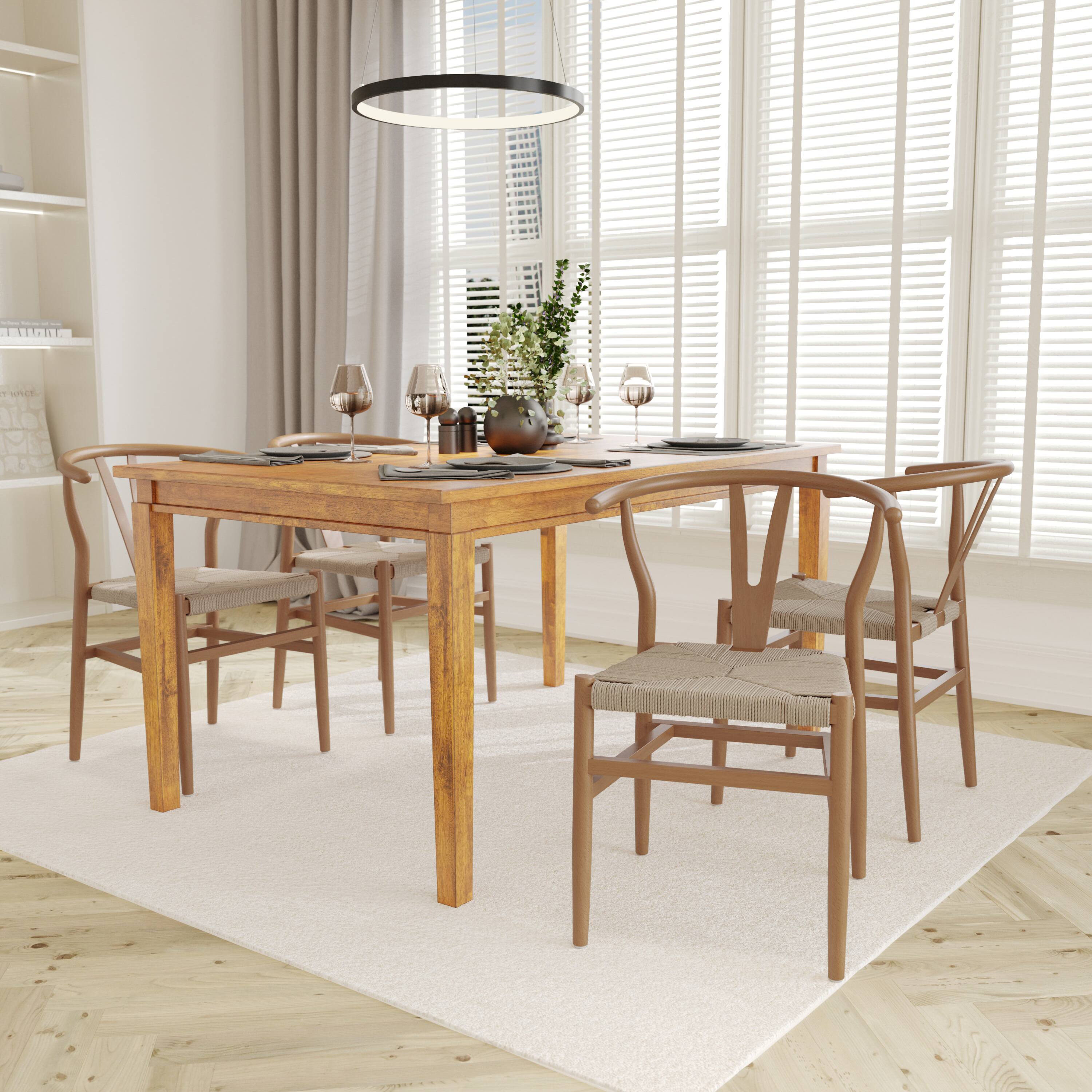 Alt View 3. Emma + Oliver - Devine Y-Back Style Wooden Dining Chair with Kraft Paper Rope Seat, Stackable Design - Oak Frame/Natural Seat.