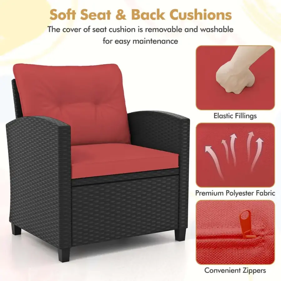 Soft Seat & Back Cushions: The cover of seat cushion is removable and washable for easy maintenance. Elastic Fillings: Premium Polyester Fabric. Convenient Zippers.