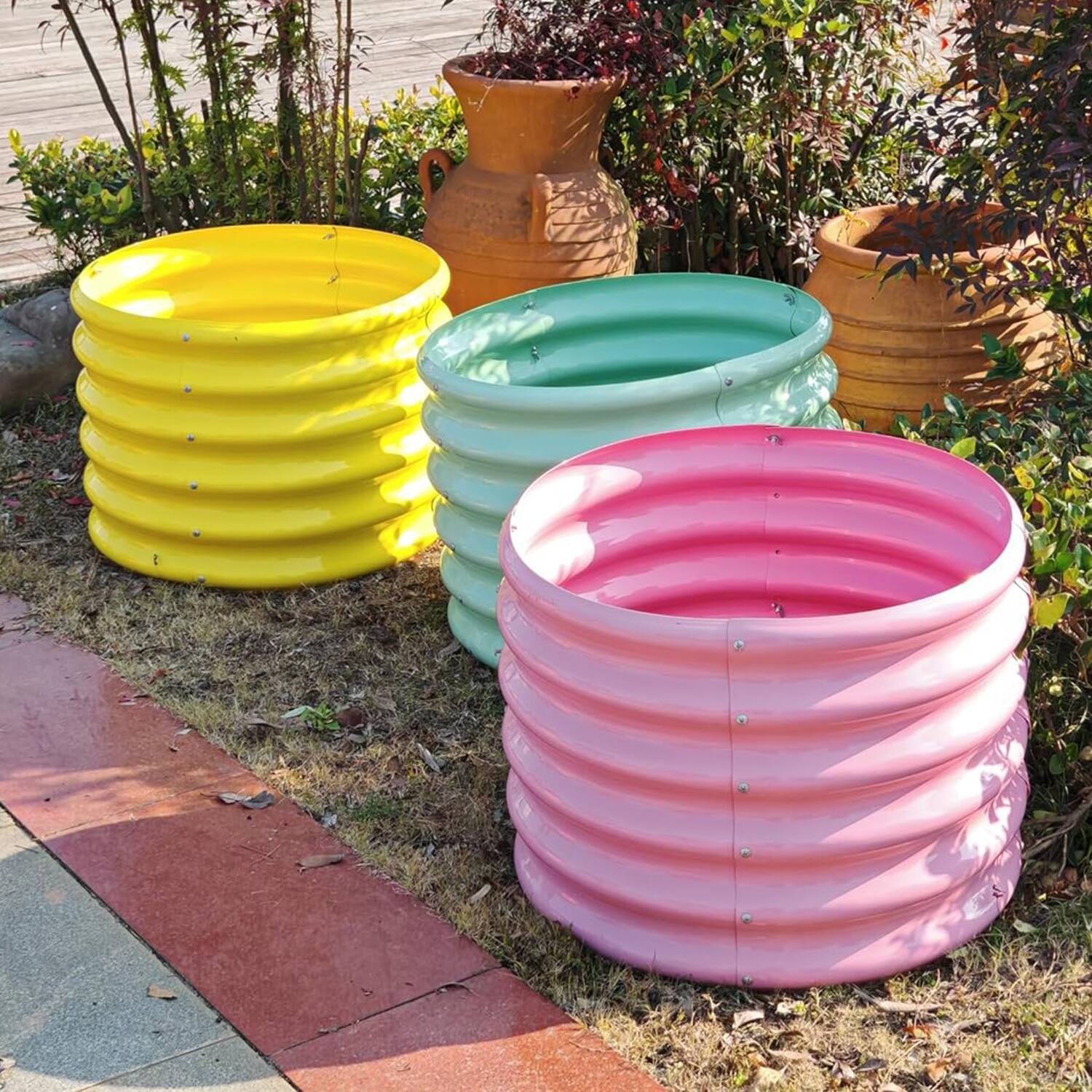 Alt View 2. A Anleolife - 4-Pack Kids Mini Pink Metal Circle Raised Garden Bed Planter Box for Vegetables (24 in. L x 24 in. W x 18 in. H) - Pink.