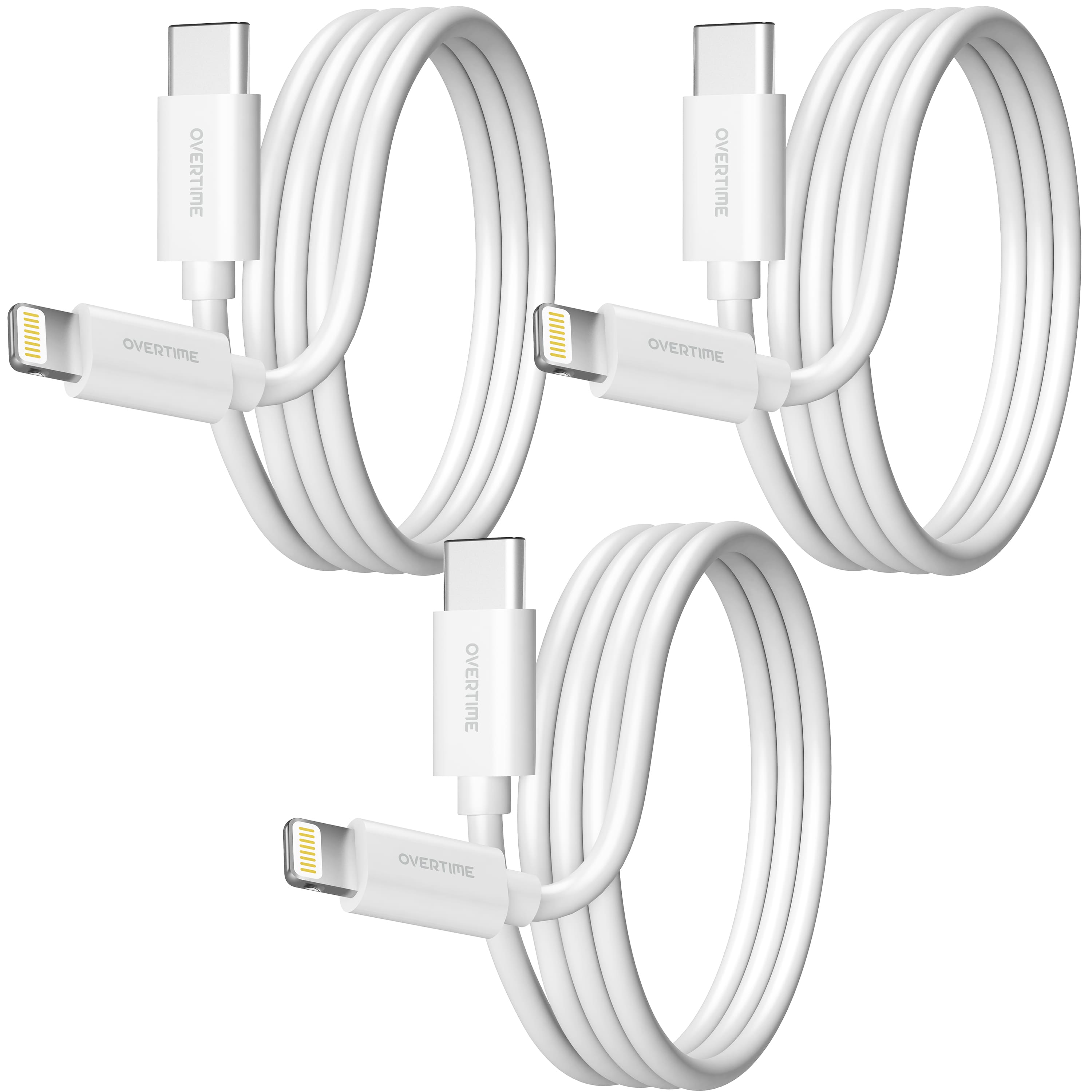Overtime - Apple MFI Certified USB-C to Lightning 6ft Cable, Fast Charging & Data Transfer, White - White