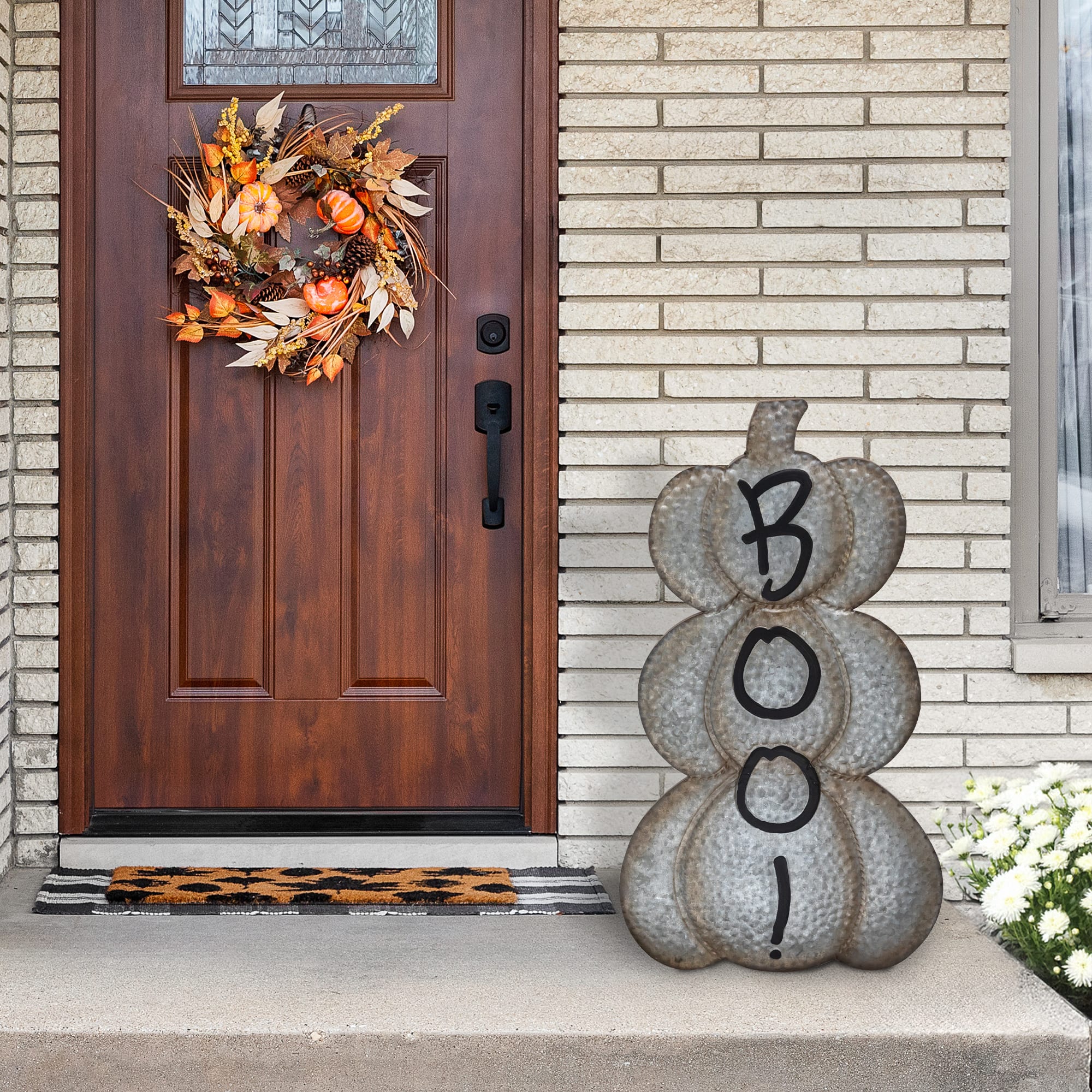 Northlight - Boo! Stacked Pumpkins Metal Halloween Porch Sign - 28" - Silver
