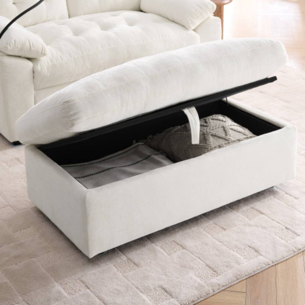 Back. LUCKY ONE - Double Sofa Recliner w/ Manual Adjustable Backrest USB Port Phone Stand Storage Ottoman - Beige.
