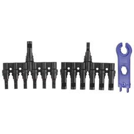 Unique Bargains - A Pair T-Shaped Branch Connector 1 to 6 Male/Female 1000V Flat Head Spanner for Solar Panel Cables - Black