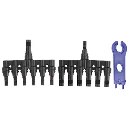 Front. Unique Bargains - A Pair T-Shaped Branch Connector 1 to 6 Male/Female 1000V Flat Head Spanner for Solar Panel Cables - Black.