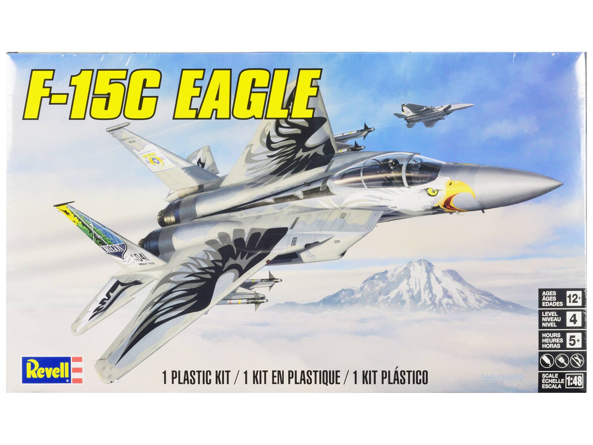 F-15C EAGLE  
SaS W O O JUCUY 4041  
Revell  
1 PLASTIC KIT / 1 KIT EN PLASTIQUE / 1 KIT PLÁSTICO  
AGES 12 EDADES LEVEL NIVEAU 4 NIVEL  
HOURS HEURES 5+ HORAS  
SHEPHERD SCALE CHELLE 1:48 ESCALA