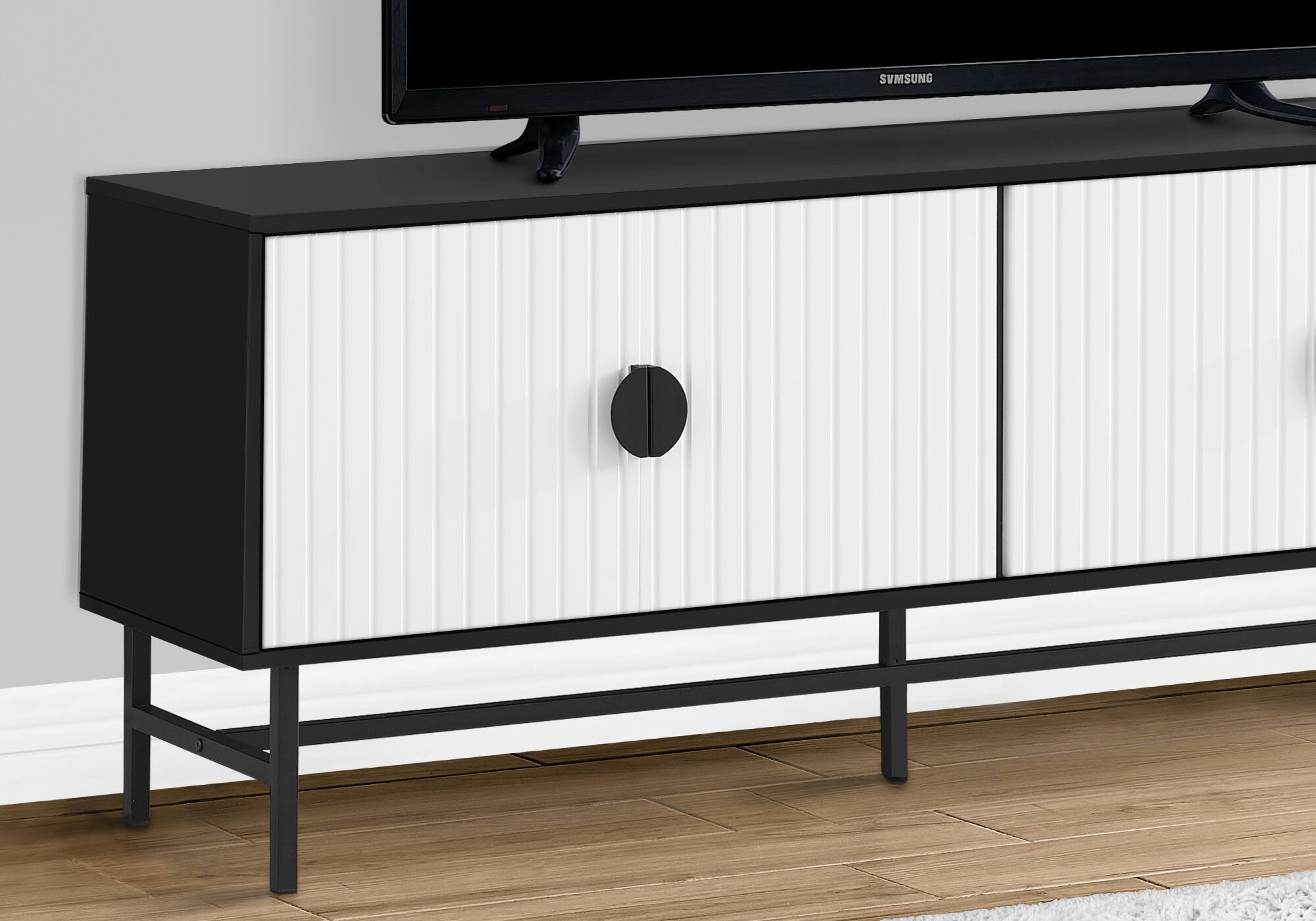 Back. APRILSOUL - Tv Stand 60 Inch Console Media Entertainment Center Storage Cabinet Living Room Black And White Laminate Black Metal - Black.