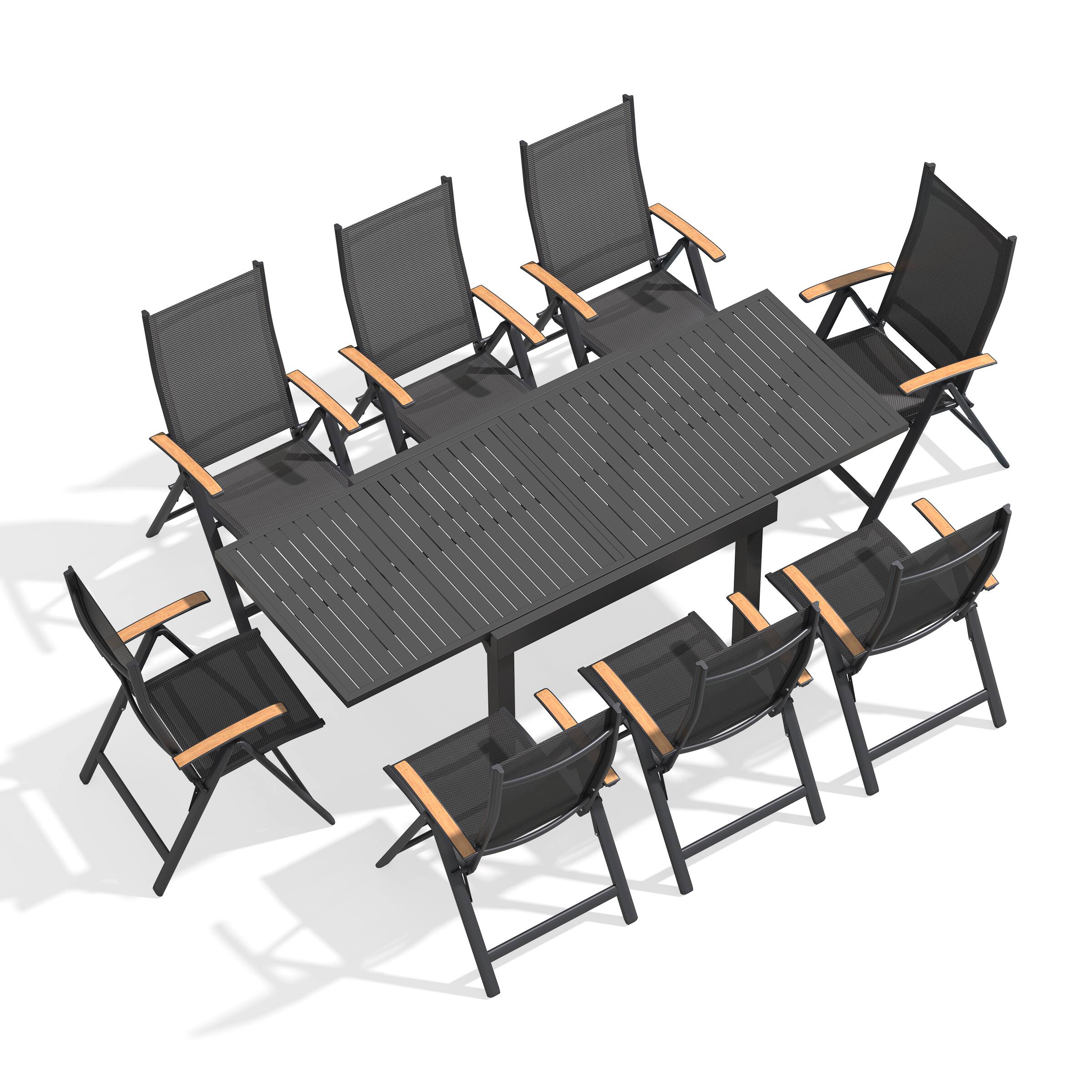 Back. Crestlive Products - Crestlive Products 7/9pc Water Proof All-Aluminum Patio Dining Set Rectangle Extendable Table Foldable Chairs - Black-9PC.