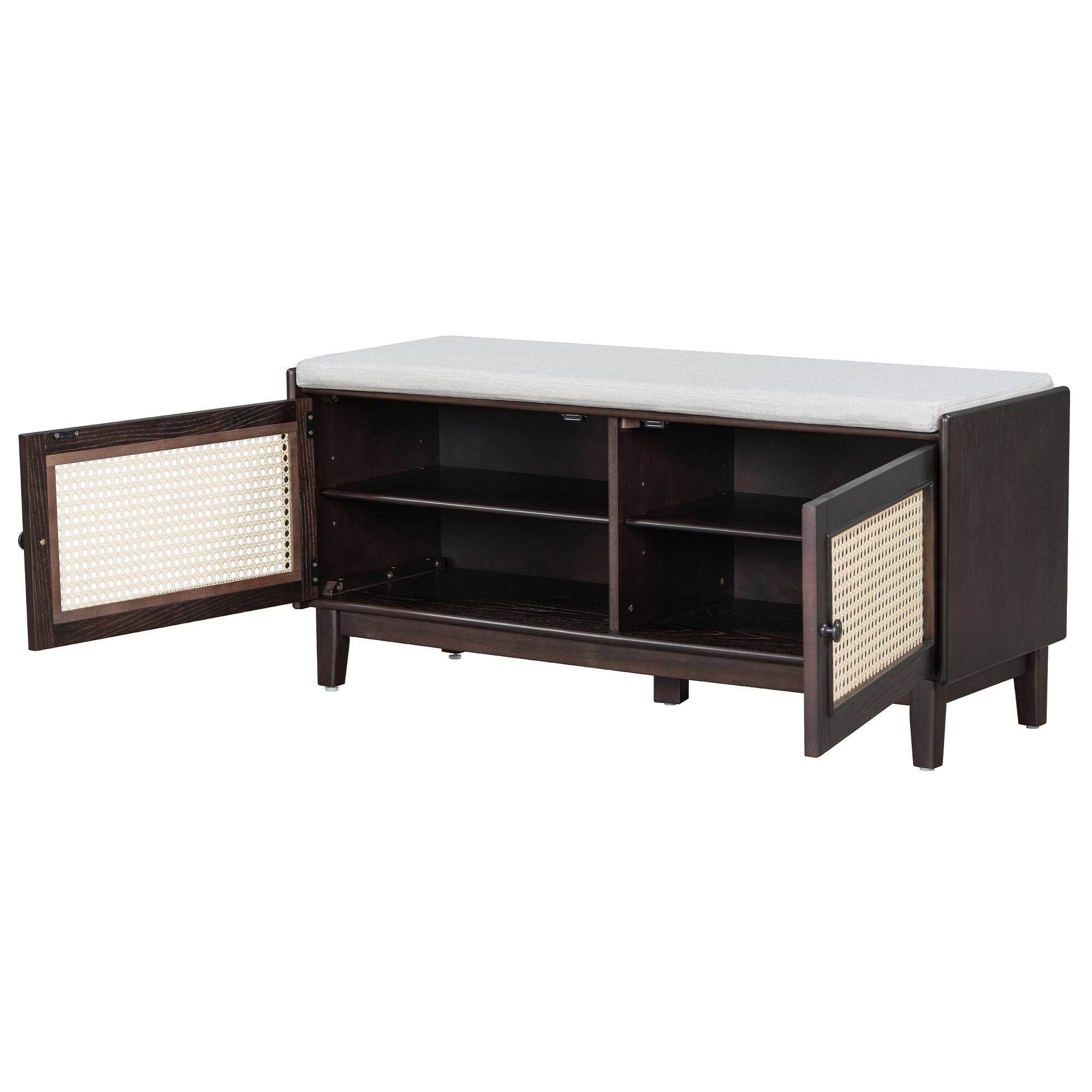 Alt View 1. Whisen - Rattan Shoe Storage Bench with Double Doors and Adjustable Shelves-Espresso - Espresso.