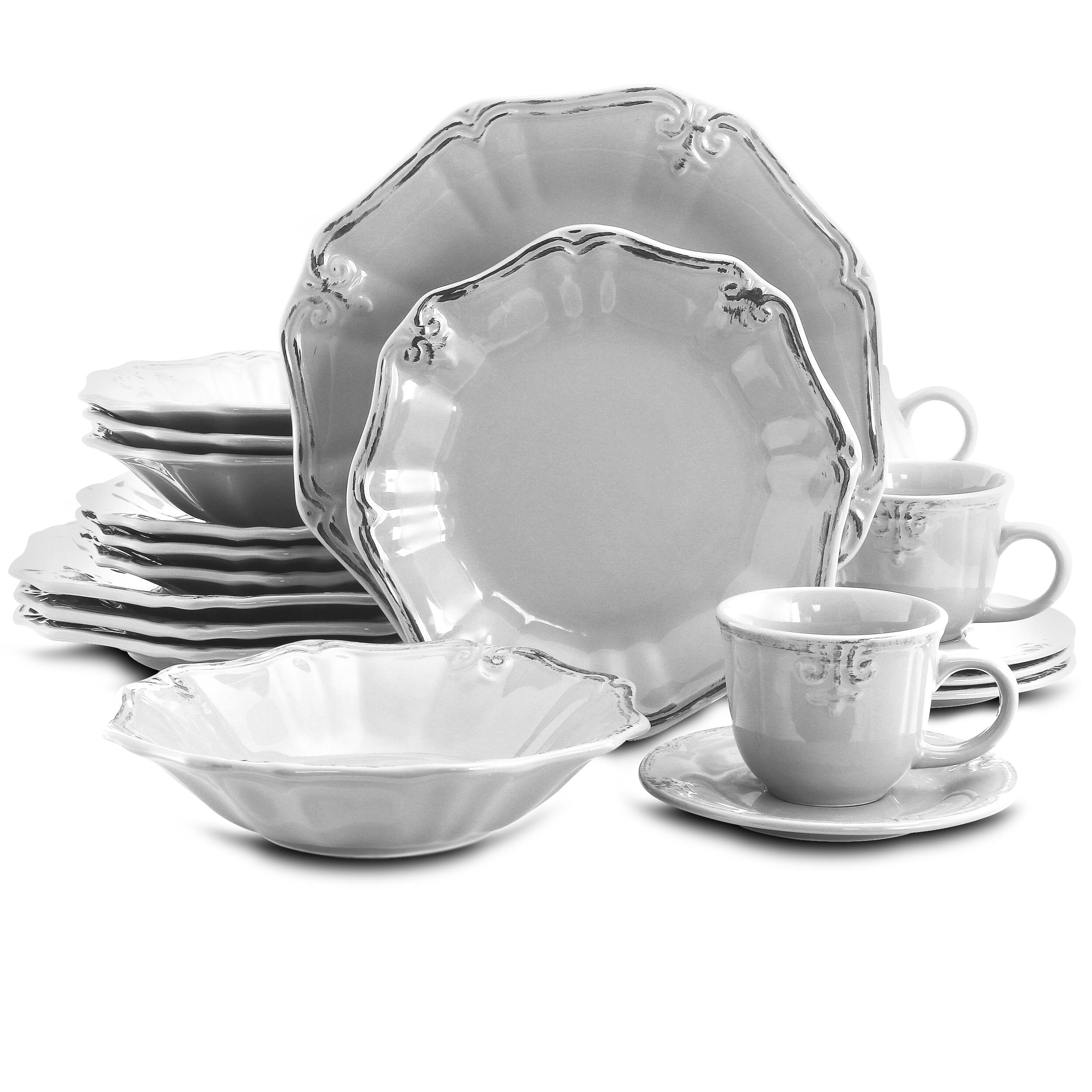 Alt View 1. Elama - Elama Fleur De Lys 20-Piece Dinnerware Set in White - White.