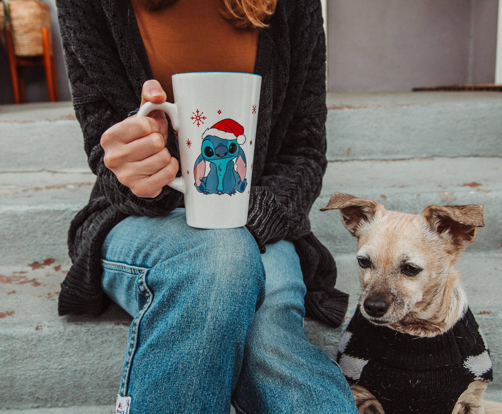 Alt View 3. Disney - Disney Lilo & Stitch Santa Hat Ceramic Latte Mug | Holds 16 Ounces - Blue.