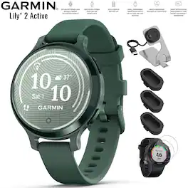 Garmin - Lily 2 Active Smartwatch Green with Green Band + Charging Dock Bundle - Jasper Green with Jasper Green Silicone Band - (2024)