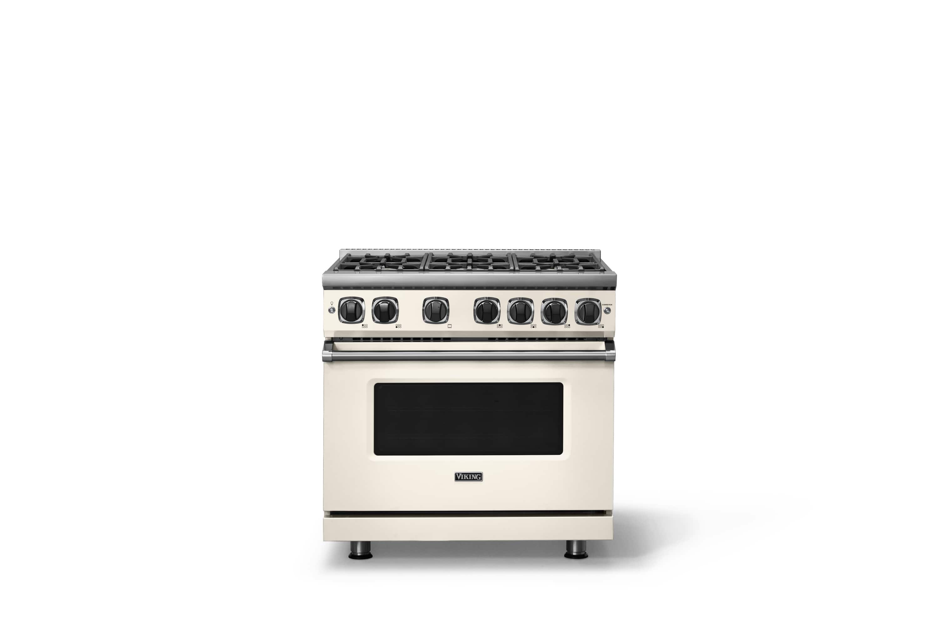 Front. Viking - 36 in. Wide 6 Burner Pro 7 Series 5.6 Cu. Ft. Freestanding Sealed Burner Gas Convection Range - Pure White - Pure White.