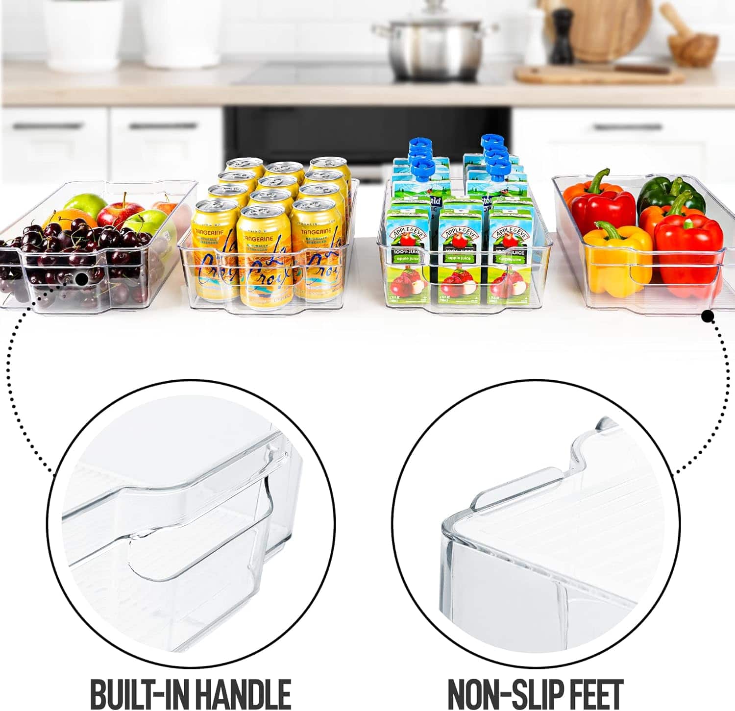 Zulay Kitchen 4 Pack Refrigerator Organizer Bins XL Fridge