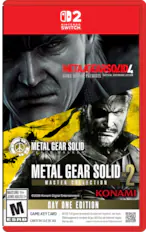 2 NINTENDO SWITCH. METAL GEAR SOLID 4 GUNS OF THE PATRIOTS TACTICAL ESPIONAGE ACTION. METAL GEAR SOLID PEACE WALKER METAL GEAR SOLID Vol 2 MASTER COLLECTION MATURE 17+ KONAMI JEUNES ADULTES 17+ 2026 Konami Digital Entertainment DAY ONE EDITION M GAME-KEY CARD 40 GB Full game download via internet required. see back. Tlchargement complet du jeu (40 Go) via Internet requis. ESRB CARTE DE CLÉ DE JEU Voir au dos. support.nintendo.com/switch2/gamekeycard