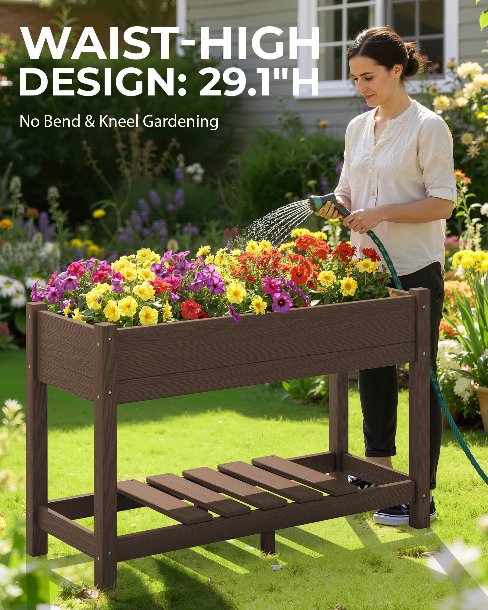 WAIST-HIGH DESIGN: 29.1"H  
No Bend & Kneel Gardening