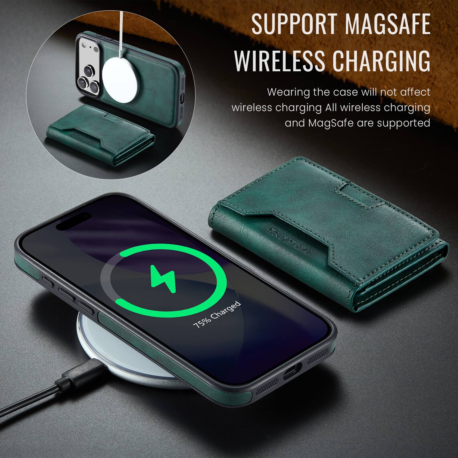 SUPPORT MAGSAFE WIRELESS CHARGING  
Wearing the case will not affect wireless charging. All wireless charging and MagSafe are supported.  
75% Charged