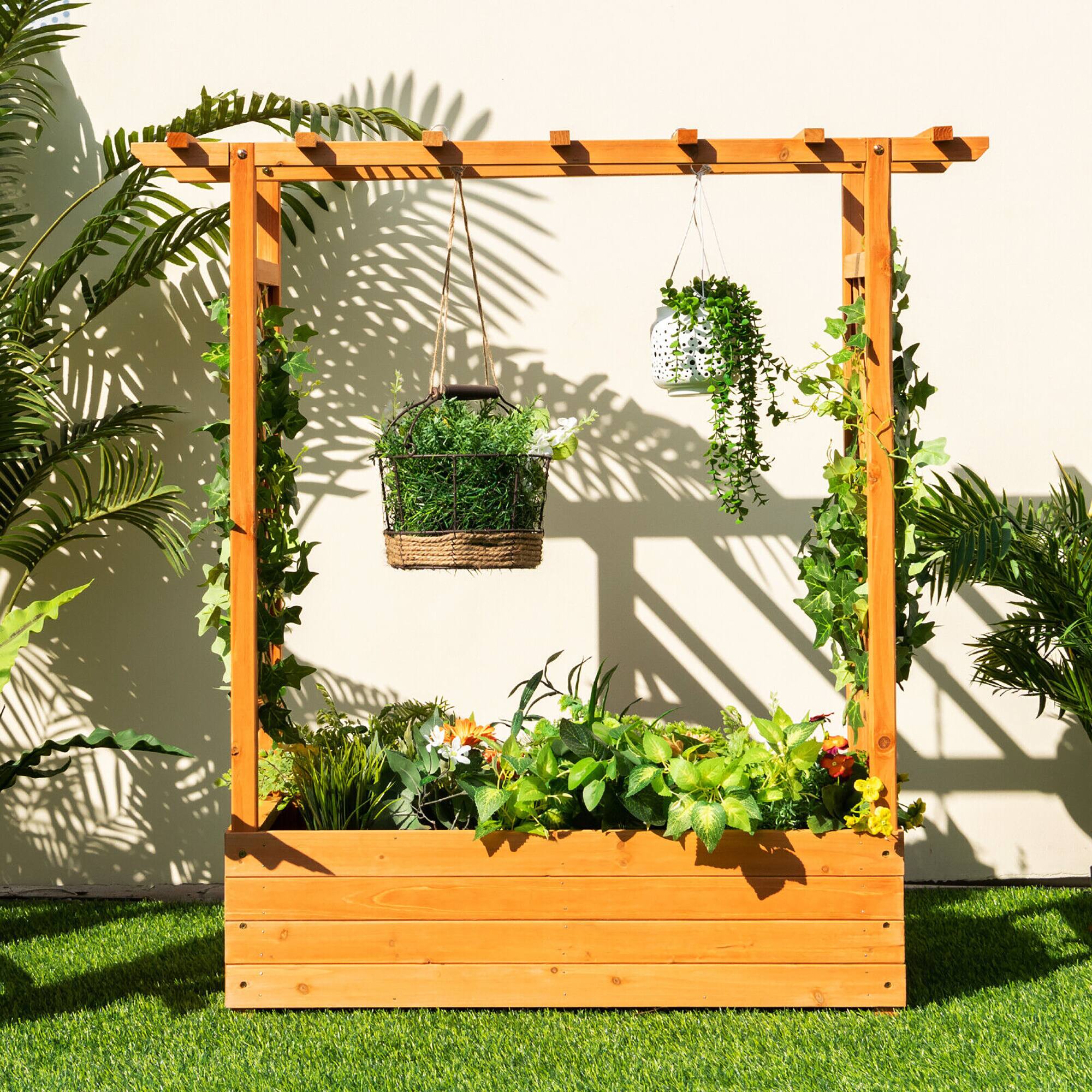 Alt View 3. Gymax - Gymax 2PCS Raised Garden Bed Planter Box w/ Side & Top Trellis for Vine Climbing Plants - Orange.