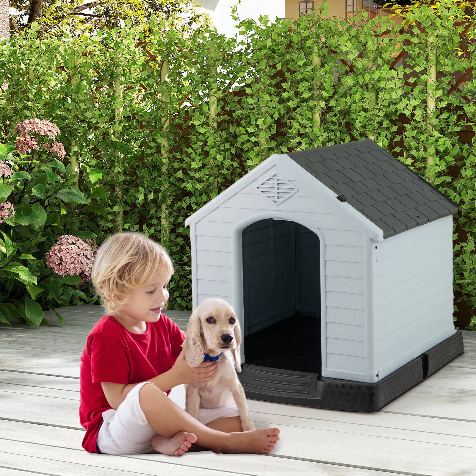 Alt View 4. Costway - Costway Enduring Waterproof Plastic Dog House w/Sloping Roofs Indoor Outdoor Dog House.