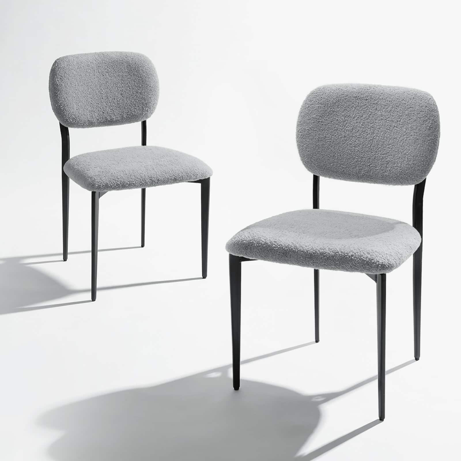 FERPIT - Upholstered Dining Chairs Metal Legs, Sherpa Fabric Dining Chair Set with Backrest Dining Room Living Room, Gray - Light Gray