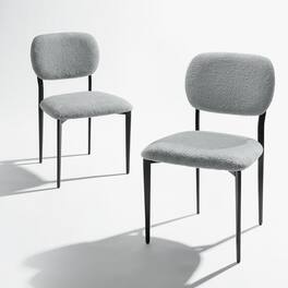 FERPIT - Upholstered Dining Chairs Metal Legs, Sherpa Fabric Dining Chair Set with Backrest Dining Room Living Room, Gray - Light Gray