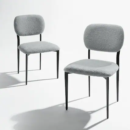 Front. FERPIT - FERPIT Upholstered Dining Chairs Metal Legs, Sherpa Fabric Dining Chair Set with Backrest Dining Room Living Room, Gray - Light Gray.