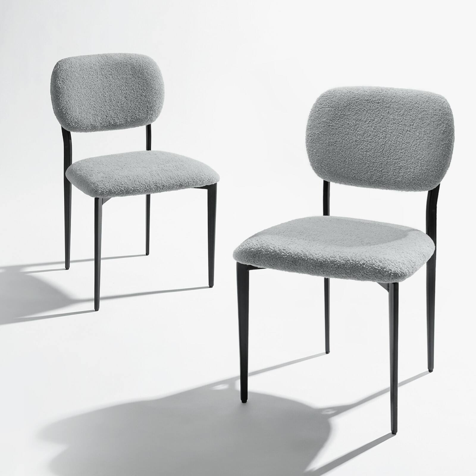 Front. FERPIT - FERPIT Upholstered Dining Chairs Metal Legs, Sherpa Fabric Dining Chair Set with Backrest Dining Room Living Room, Gray - Light Gray.