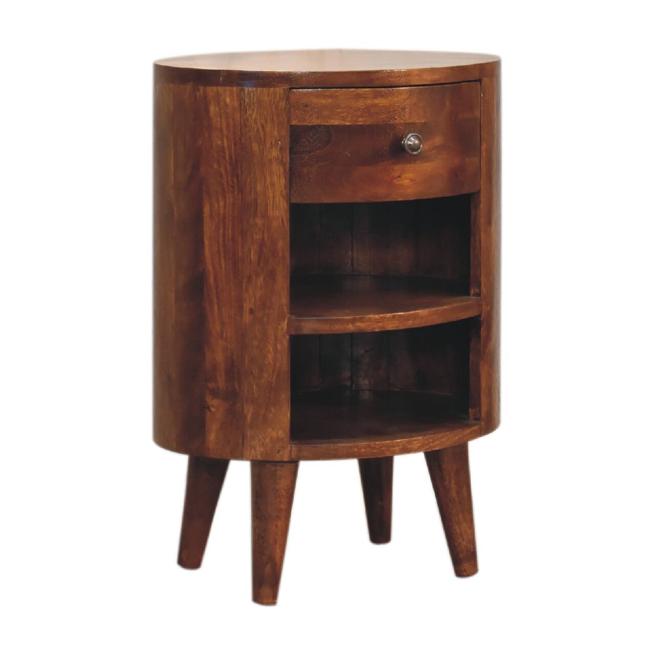 Angle. Artisan Furniture - Artisan Furniture Solid Wood Cortez Chestnut Nightstand, 1 Drawer, 2 Open Slot, Nordic Legs, Dark Brown - Chestnut.