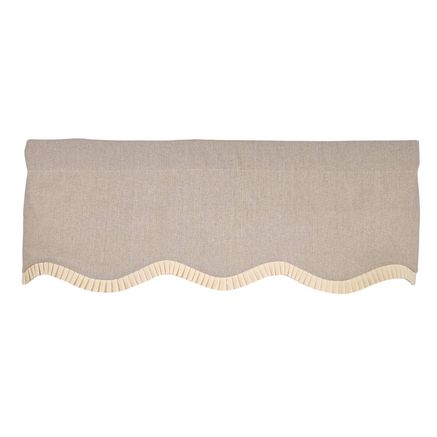 Left. RLF Home - RLF Home Denton Ruffled Provance Window Valance 100% Cotton Lined Rod Pocket 50" x 17" Beige - Beige.