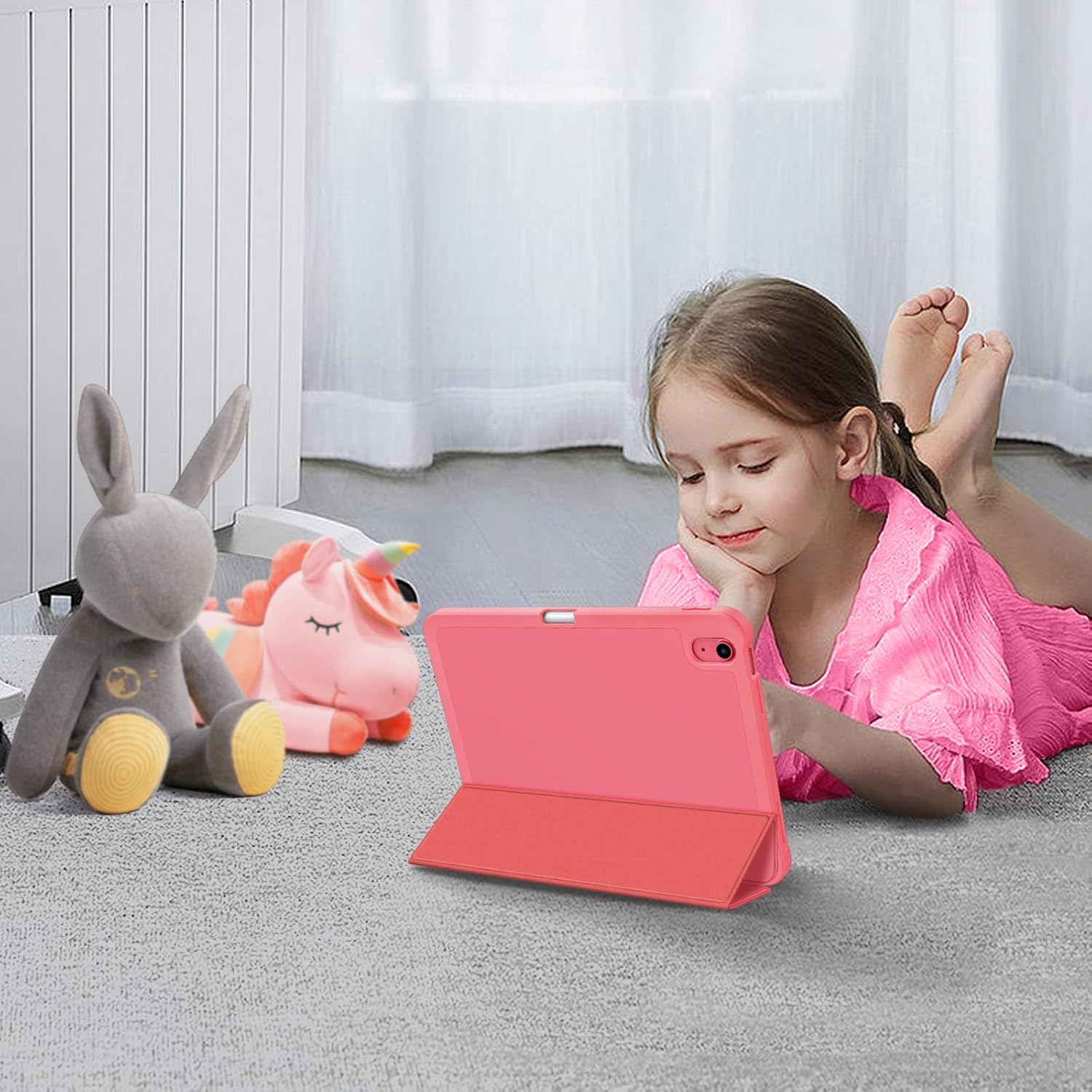 Alt View 5. Fintie - Slim Case for iPad (A16) 11-inch 2025 and iPad 10th Gen 10.9 inch 2022, Tri-Fold Stand, Flexible Soft TPU Back Cover - Pink.