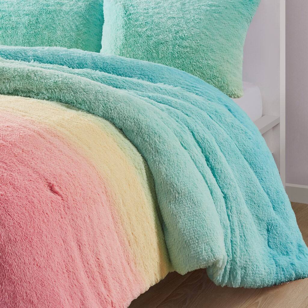 Alt View 1. Gracie Mills - Gracie Mills Herman Ombre Shaggy Faux Fur Comforter Set - Aqua Multi.