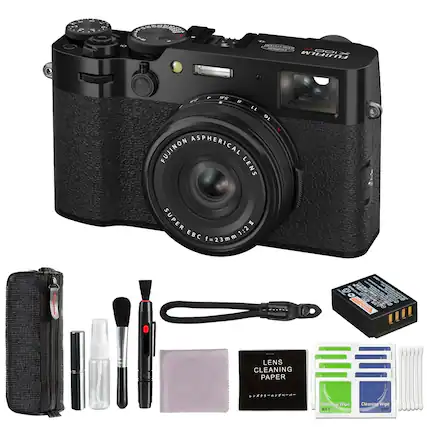 Fujifilm FinePix XP140 Digital Camera with Accessories
- Fujinon Aspherical Lens Super EBC f=23mm 1:2
- Lens Cleaning Paper
- Lens Cleaning Wipes (Wet and Dry)
- Cleaning Brush
- Cleaning Spray
- Camera Strap
- Battery (Included)