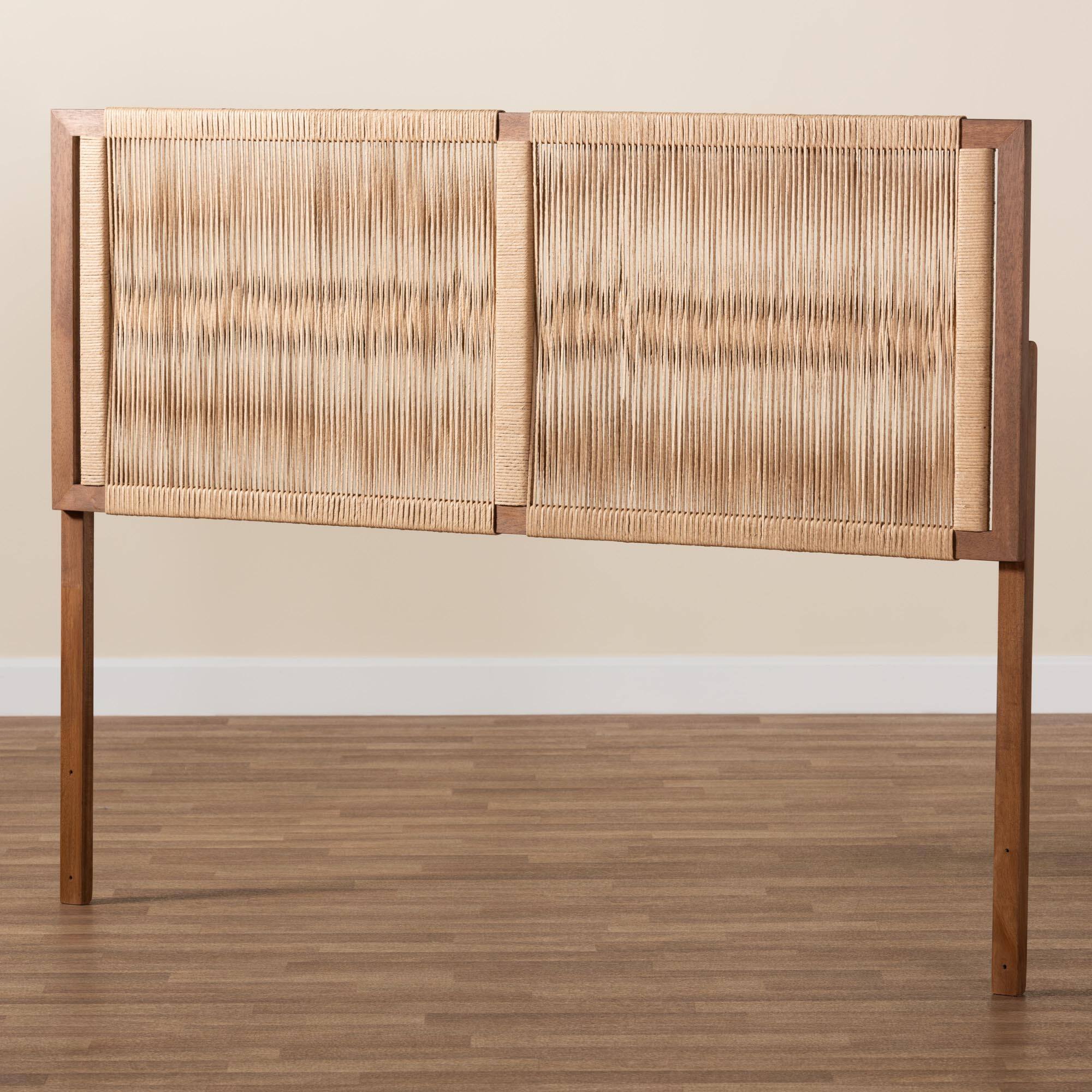 Alt View 2. bali & pari - Holitz Modern Bohemian Finished Bayur Wood Queen Size Headboard - Walnut Brown/Light Brown.