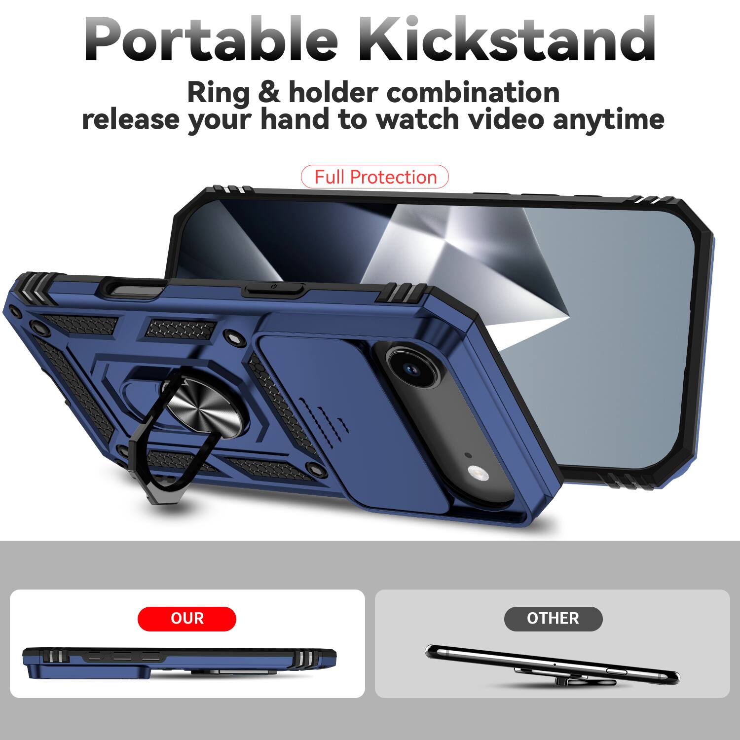 Portable Kickstand  
Ring & holder combination release your hand to watch video anytime  
Full Protection  

OUR  
OTHER
