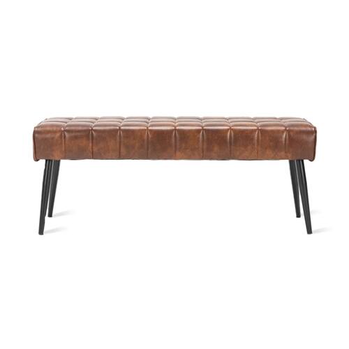 Front. SlickBlue - PU Leather Upholstered Bench with Tapered Legs, Mid-Century Modern Style - Brown.