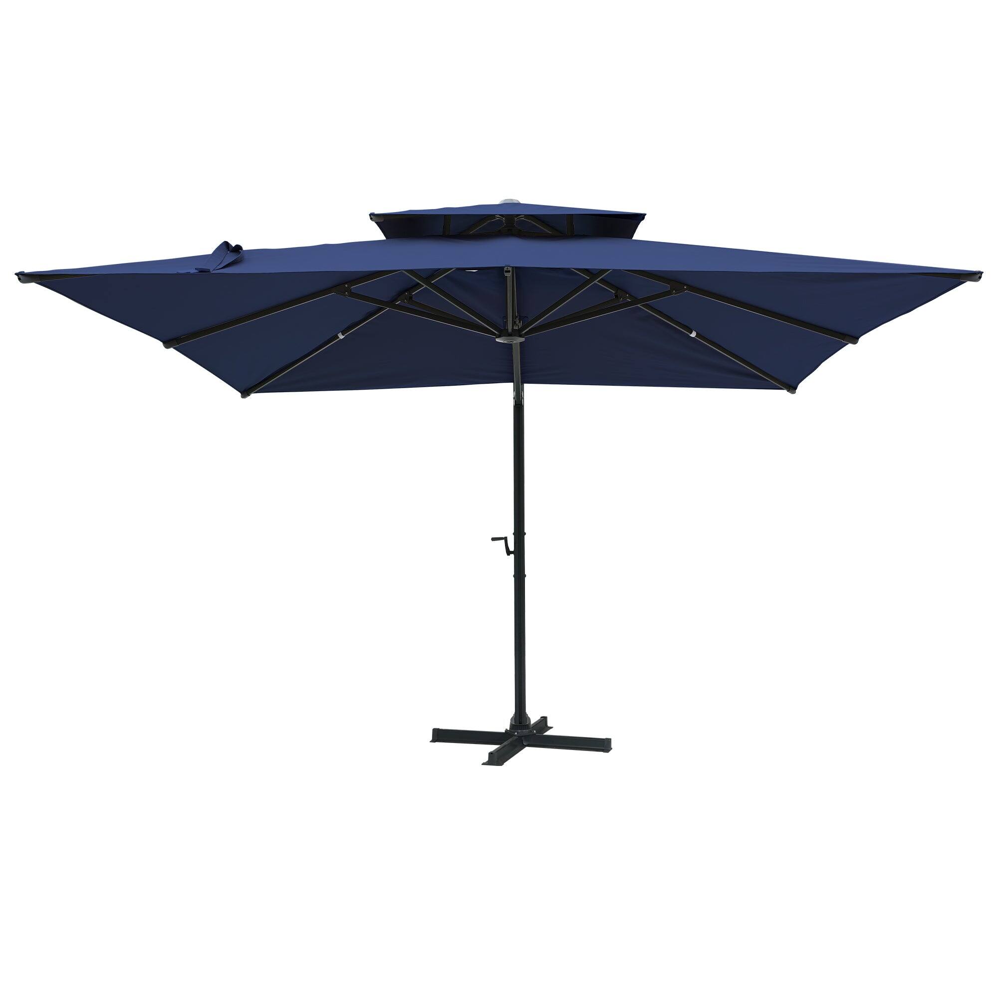 Angle. Mondawe - 10x10ft Cantilever Patio Umbrella with 360° Rotation, DIY Drape Hook - Navy.