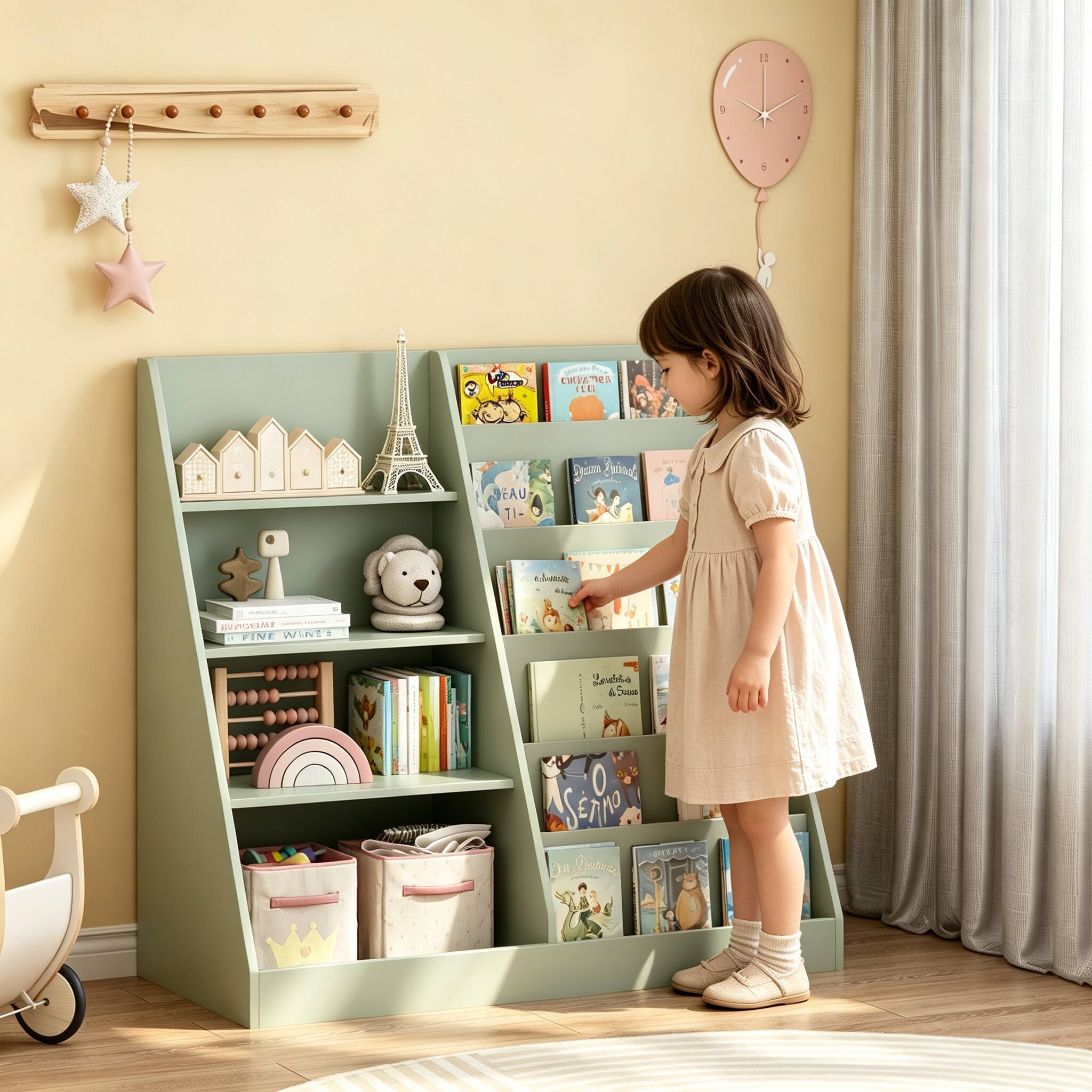 MERAVOM Kids Bookshelf and Toy Storage Organizer, 4 Tier Wooden Kids ...