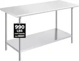 OSTBA - 24 x 60 Prep Table, NSF Commercial Heavy-Duty Work Table with Adjustable Undershelf & Feet - Stainless Steel