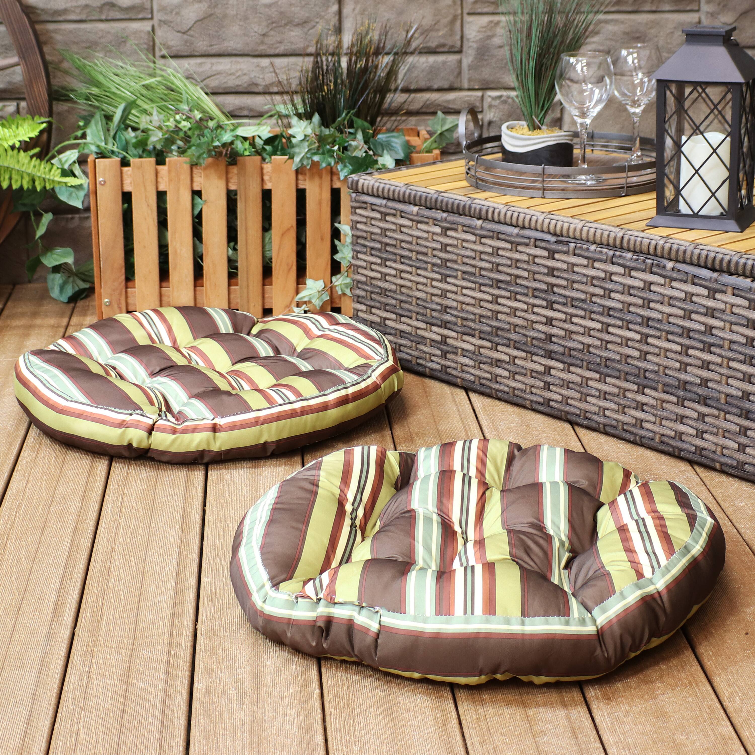 Alt View 3. Sunnydaze - Outdoor Round Polyester Floor Cushion - Set of 2 - Chocolate Stripes.