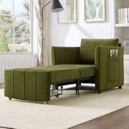 GOODSILO - Convertible Sleeper Sofa with Adjustable Backrest and Storage, Upholstered in Soft Chenille Fabric - Green