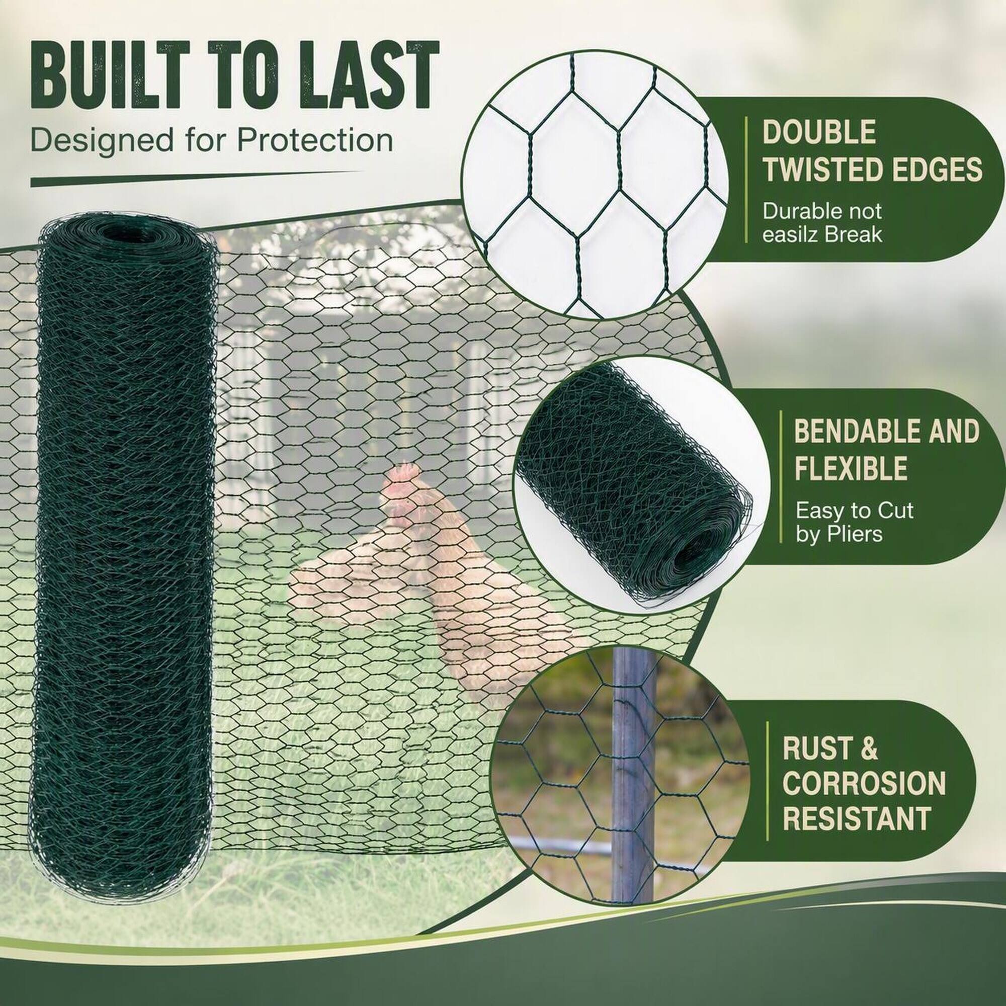 BUILT TO LAST  
Designed for Protection

DOUBLE TWISTED EDGES  
Durable not easily Break

BENDABLE AND FLEXIBLE  
Easy to Cut by Pliers

RUST & CORROSION RESISTANT