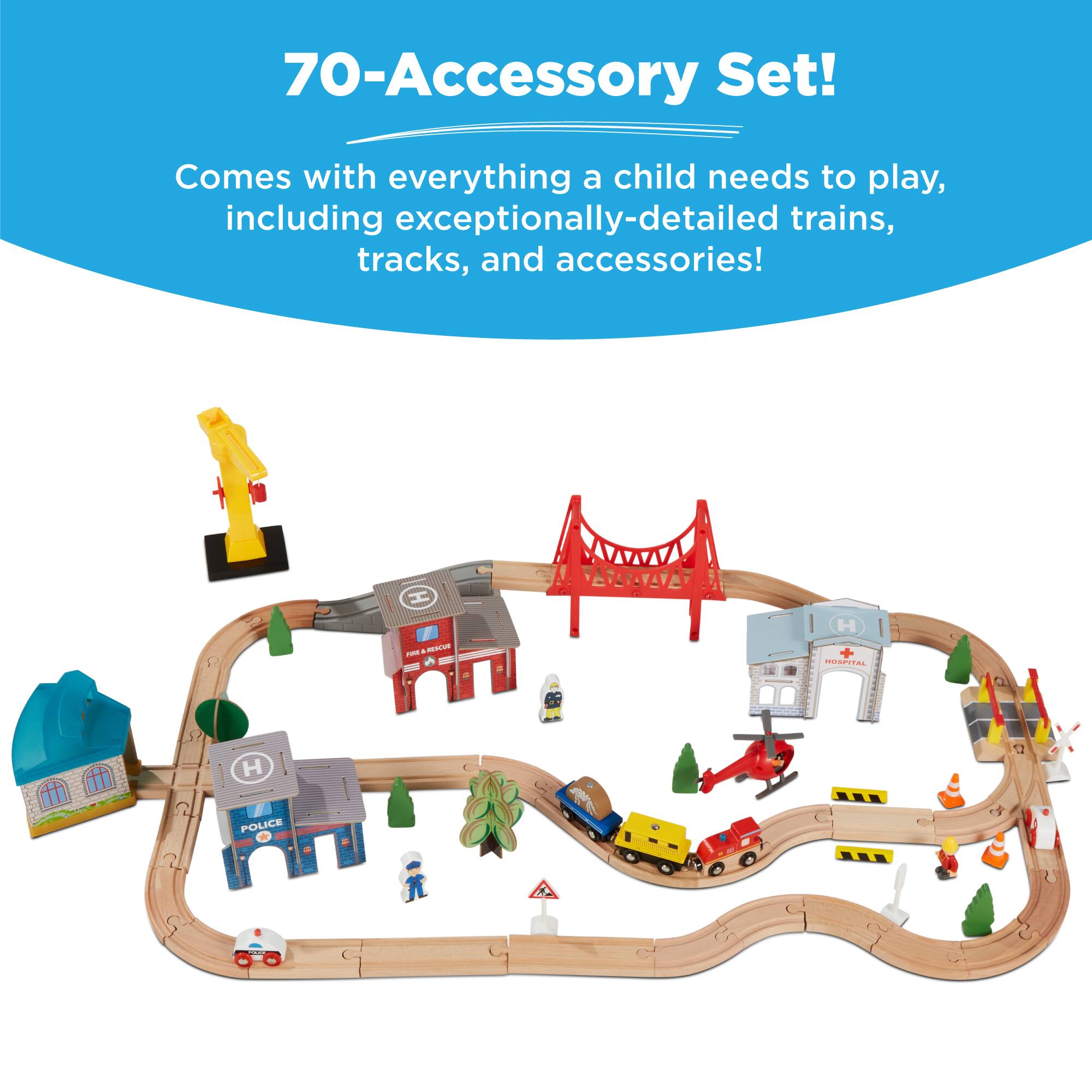 70-Accessory Set!  
Comes with everything a child needs to play, including exceptionally-detailed trains, tracks, and accessories!