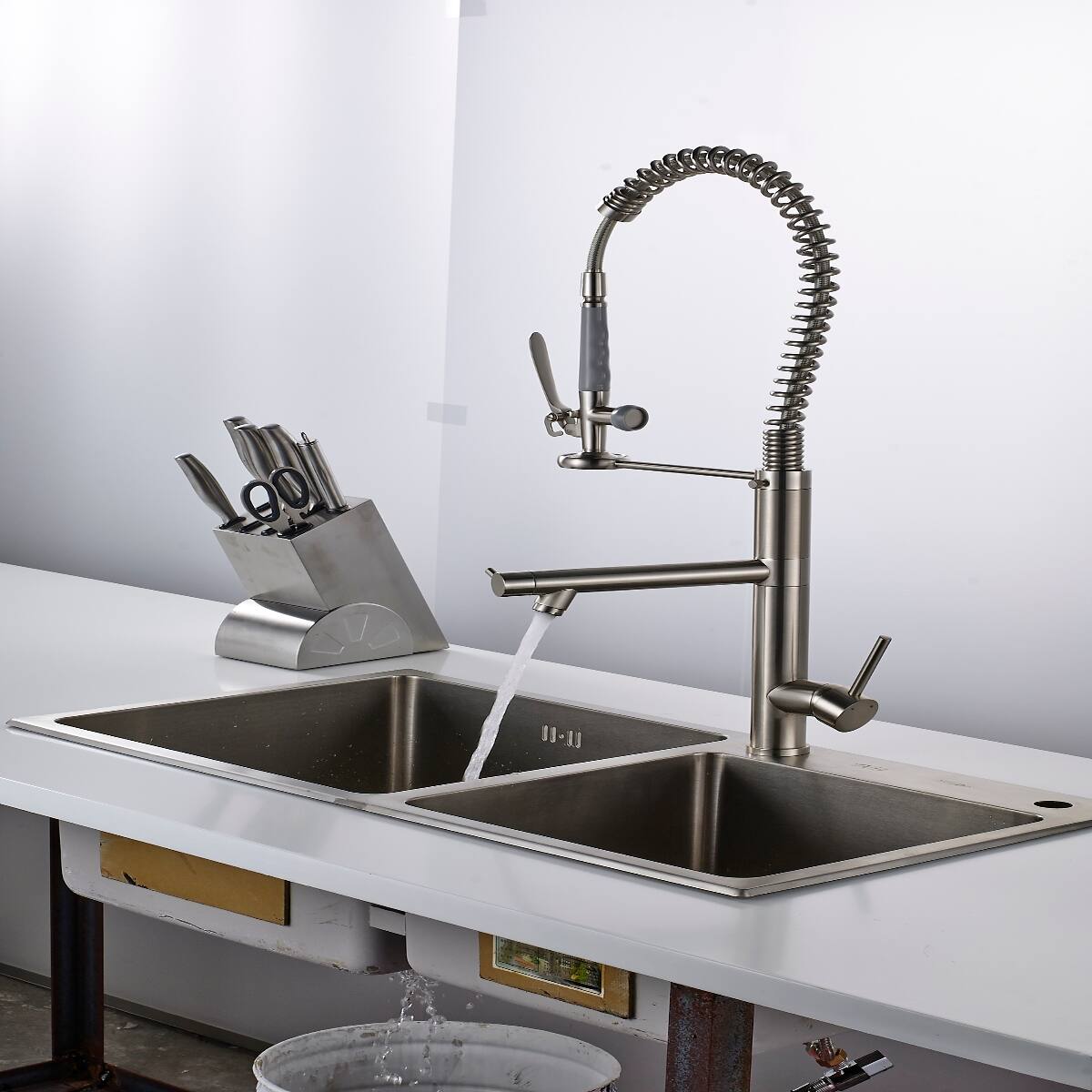 Alt View 1. Ropilly - Ropilly Pull Down Kitchen Faucet Brushed Nickel Stainless Steel Look Single Handle Dual Spout Single Hole - Brushed Nickel.