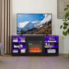 Loheer - Electric Fireplace TV Stand with LED Lights, TV Stand for 65 Inch TV, 58" W - Black
