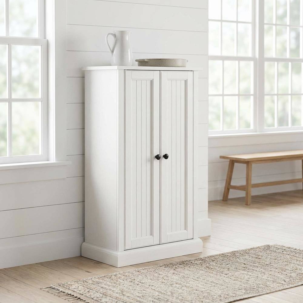 Alt View 4. FurniFact - White Seaside Accent Cabinet with Anti-Tip Hardware and Sturdy Build - White.