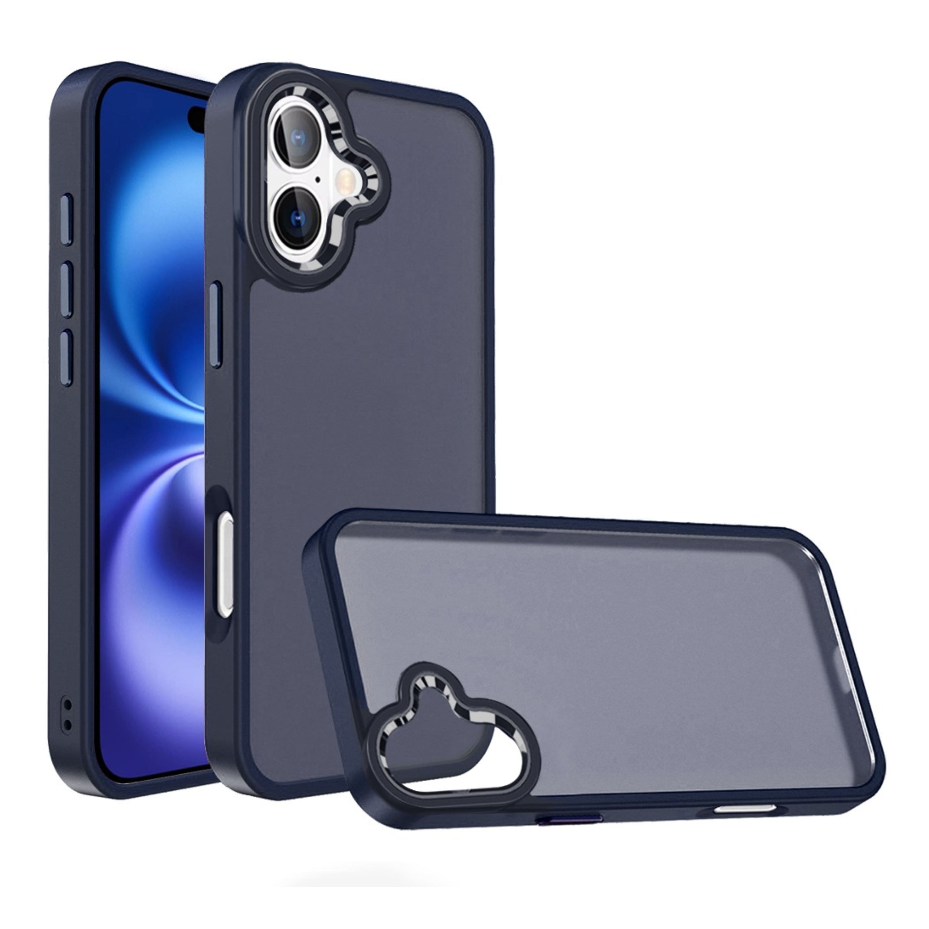 Kitcheniva - Smooth Thick Acrylic Phone Case Metal Buttons With Tempered Glass For iPhone 17 - Dark Blue