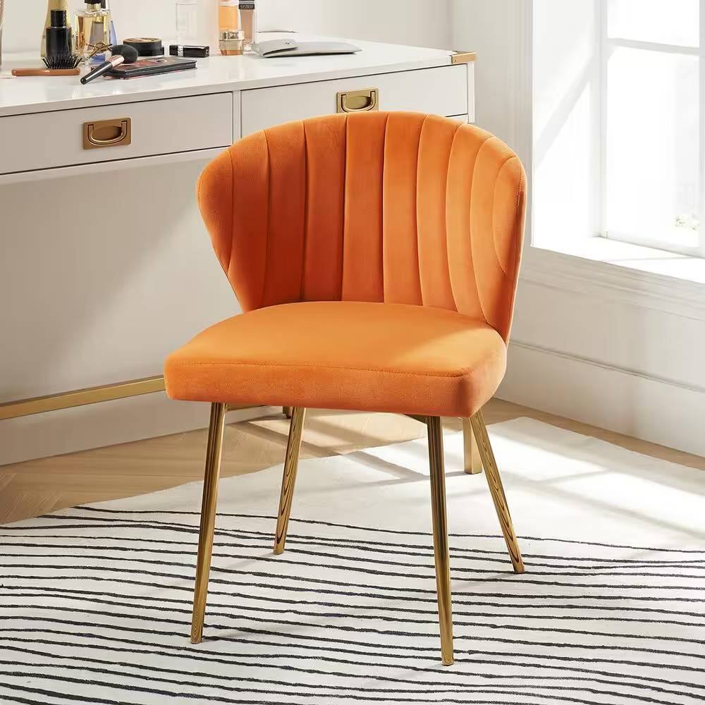 Hivvago - Velvet Upholstered Wingback Accent Side Chair with Gold Metal Legs - Orange