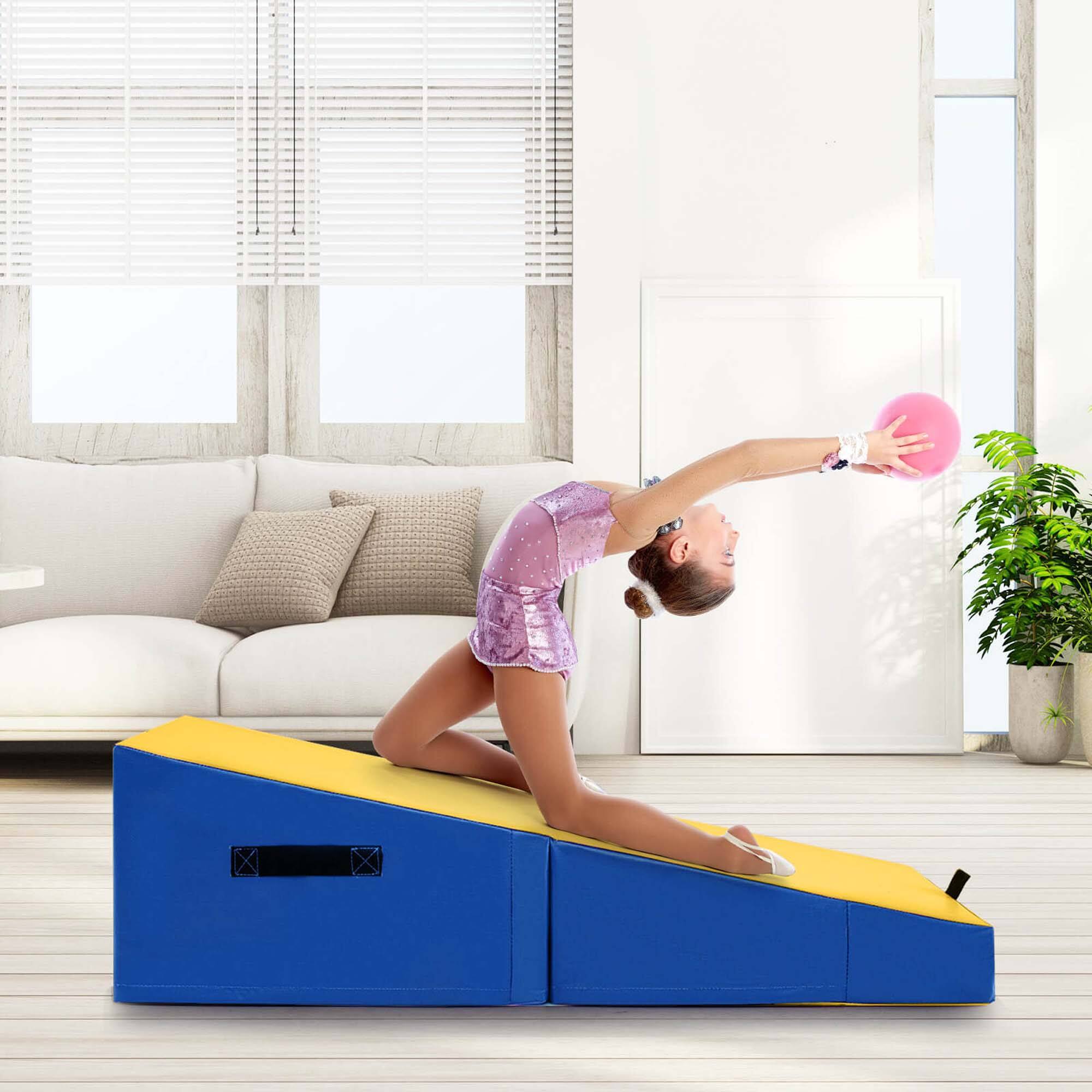 Alt View 3. Costway - Costway Gymnastics Tumbling Mat Folding Incline Yoga Mat with Non-slip PVC Leather - Yellow.