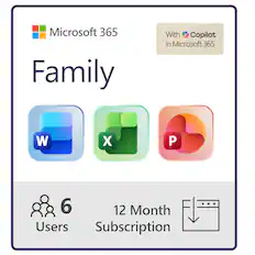 Microsoft 365 Family
With Copilot in Microsoft 365
6 Users
12 Month Subscription