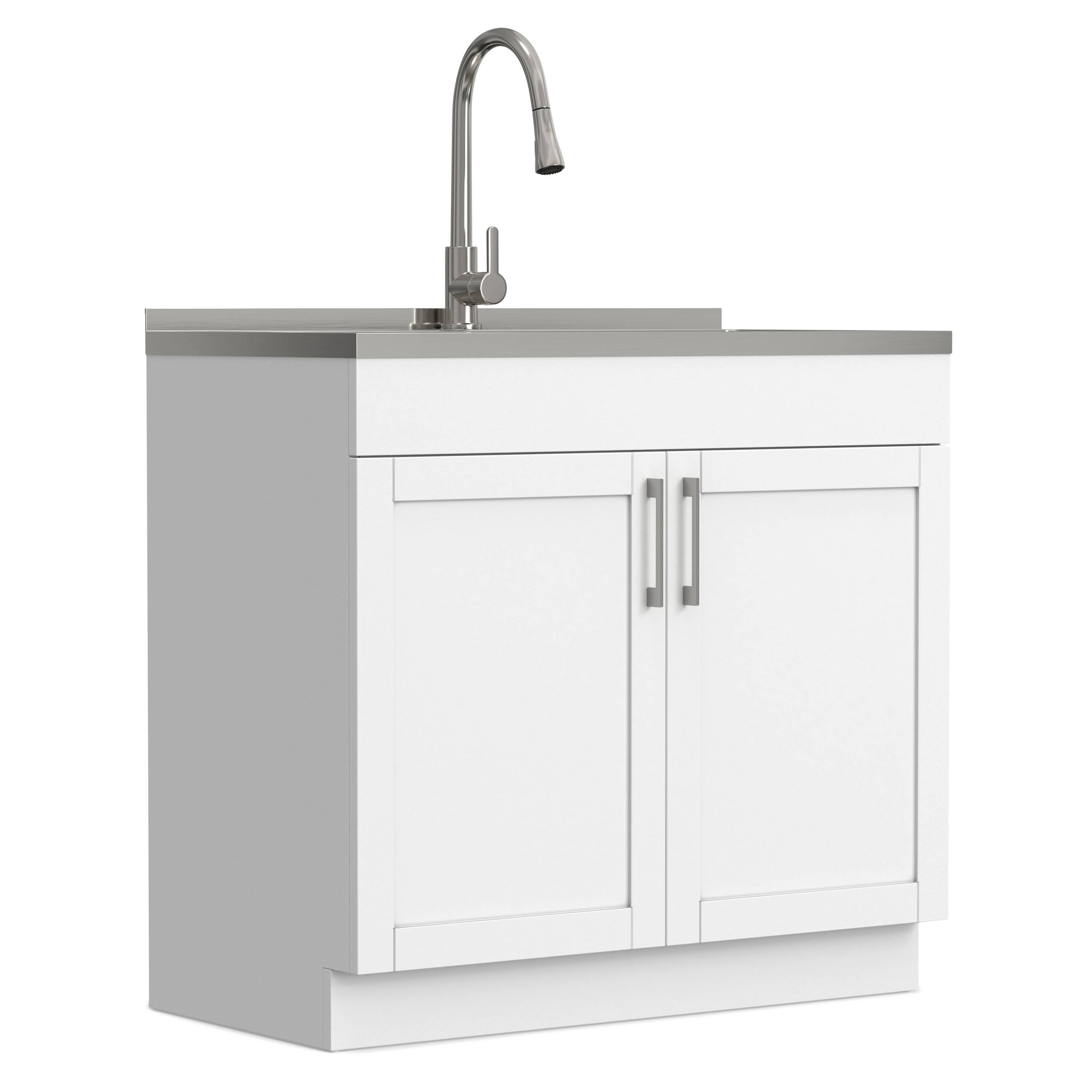 Alt View 5. Simpli Home - Modern Wide Shaker All-In-One 36-inch Laundry Utility Sink and Cabinet - Pure White.
