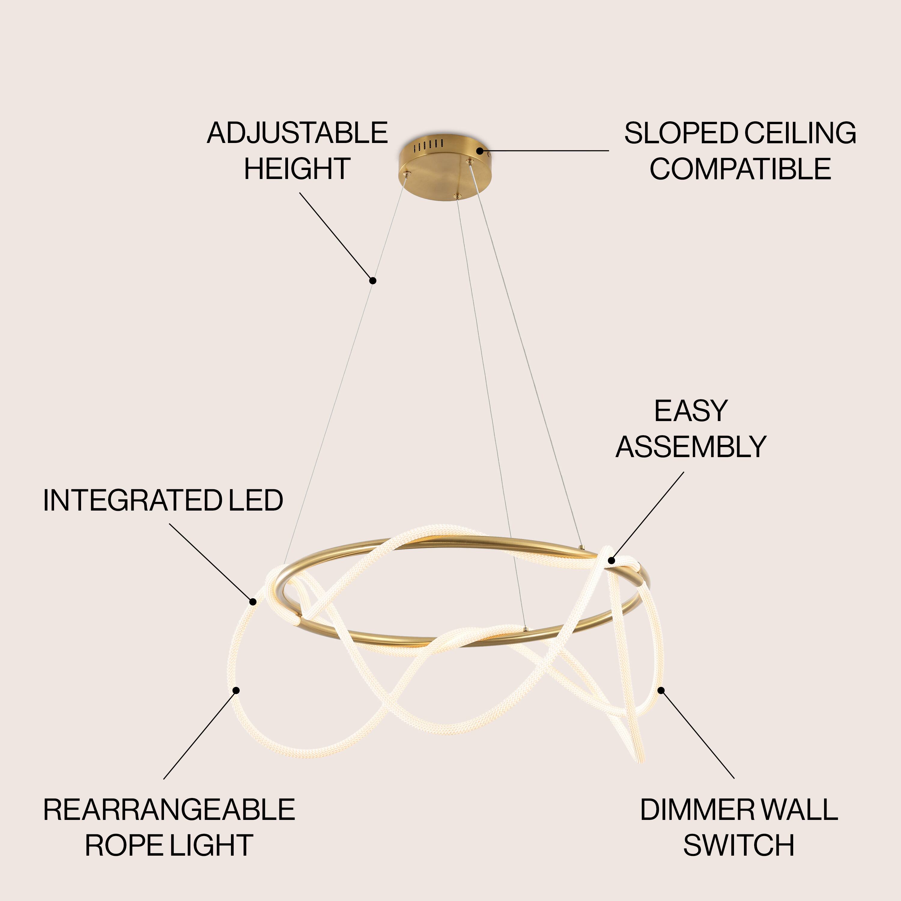 ADJUSTABLE HEIGHT  
SLOPED CEILING COMPATIBLE  
EASY ASSEMBLY  
INTEGRATED LED  
REARRANGEABLE ROPE LIGHT  
DIMMER WALL SWITCH